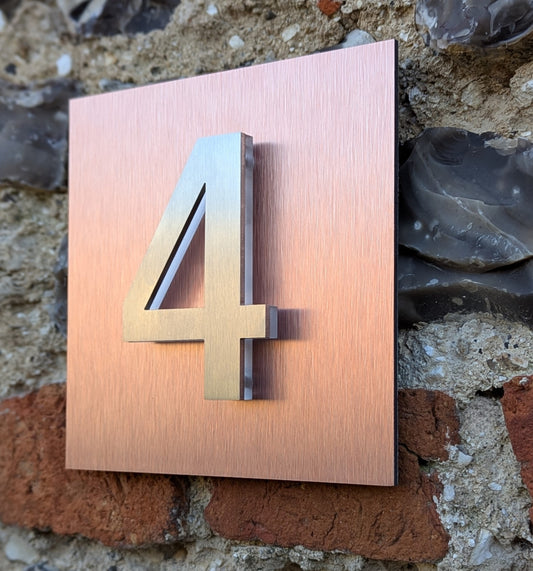 3D House Numbers, mounted onto copper