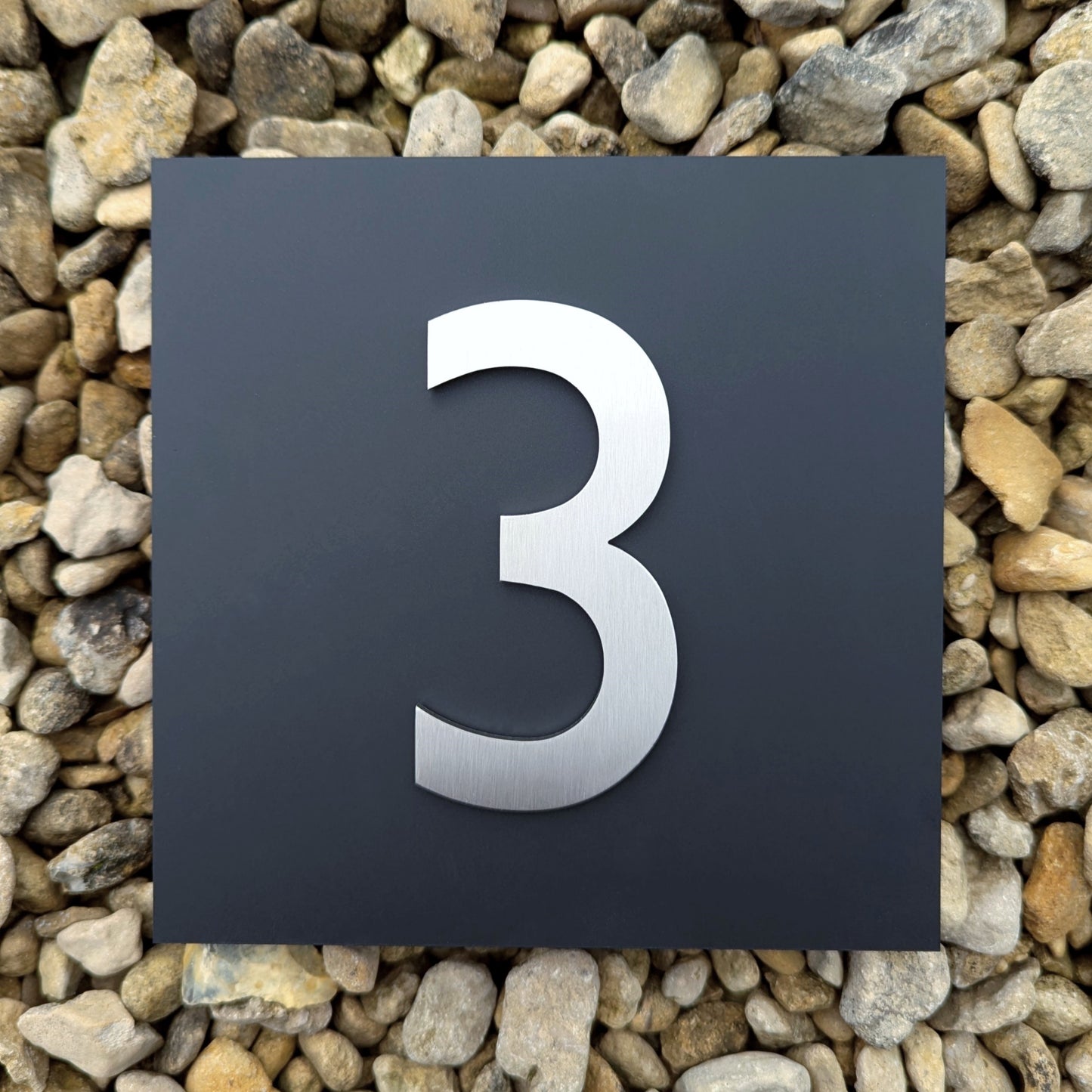 Stainless Steel House Numbers, mounted onto matt black square sign