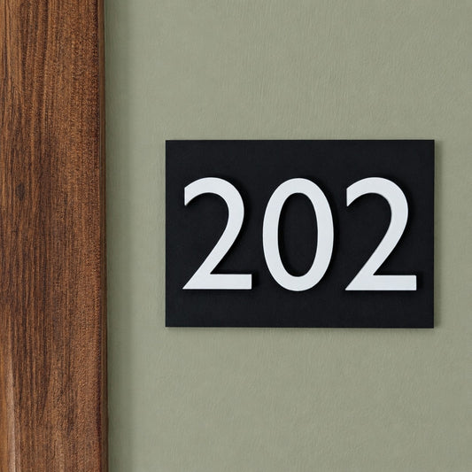 Matt Black Door Number Sign - Gill Sans - Stick on Fixing