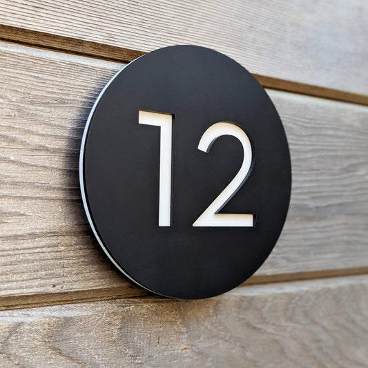 Circle House Number Plaque - Black - Recycled Acrylic - Customisable