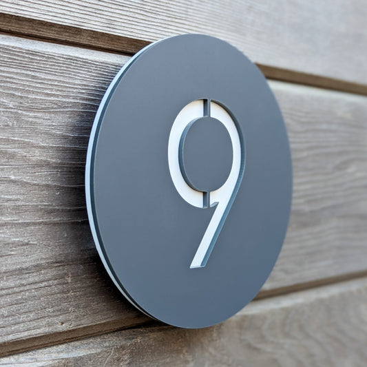 Circle House Number Plaque - Grey - Recycled Acrylic - Customisable