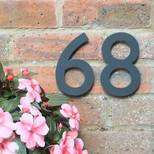 Anthracite grey house number , Anthracite grey door numbers , Anthracite grey address number , 7016 house number , Anthracite grey 7016 , Coloured house numbers , modern house numbers , Gill Sans house numbers , floating house numbers , metal house numbers , contemporary house numbers