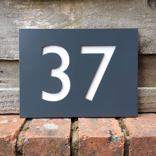 Anthracite grey house number , Anthracite grey door numbers , Anthracite grey address number , 7016 house number , Anthracite grey 7016 , Coloured house numbers , modern house numbers , Gill Sans house numbers , floating house numbers , metal house numbers , contemporary house numbers , custom powder coating , custom house number colour 