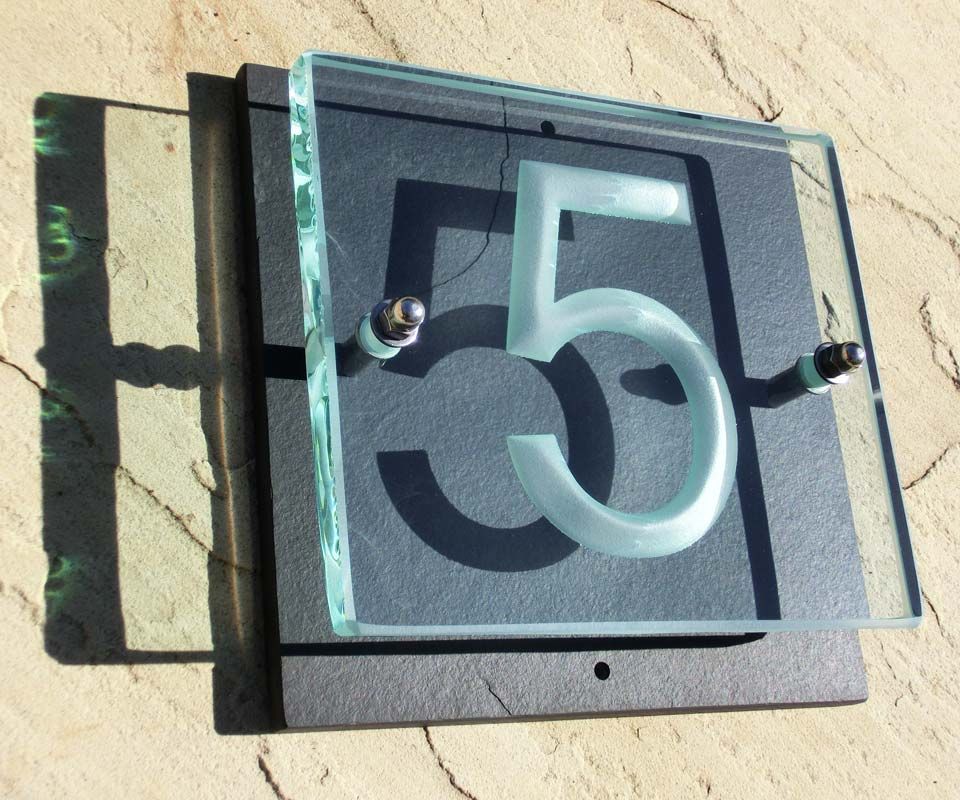 Glass house number , engraved house number, slate house number , modern house number , house number plaque , contemporary house number 