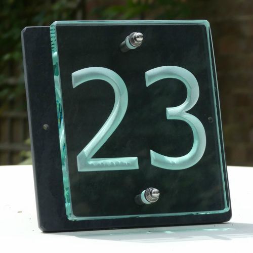 Glass house number , engraved house number, slate house number , modern house number , house number plaque , contemporary house number