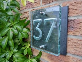 Glass house number , engraved house number, slate house number , modern house number , house number plaque , contemporary house number
