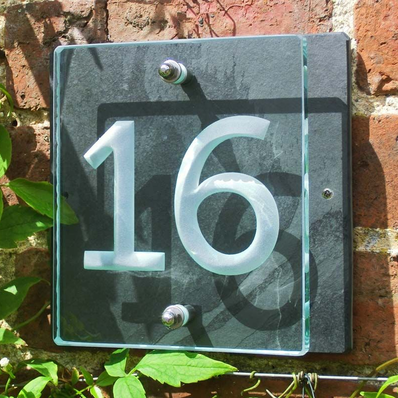 Glass house number , engraved house number, slate house number , modern house number , house number plaque , contemporary house number