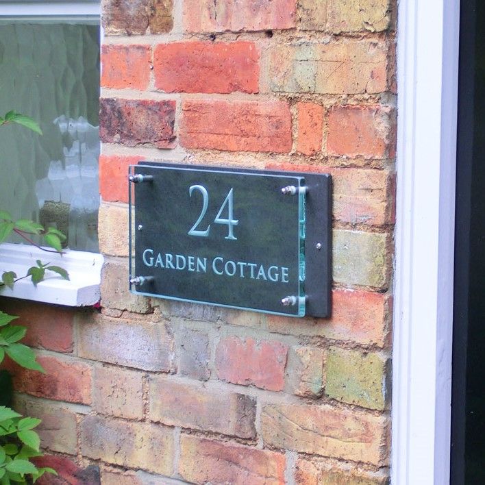 Glass house number , engraved house number, slate house number , modern house number , house number plaque , contemporary house number , glass house name , house name plaque