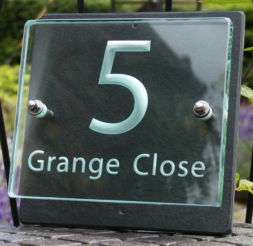 Glass house number , engraved house number, slate house number , modern house number , house number plaque , contemporary house number , glass house name , house name plaque
