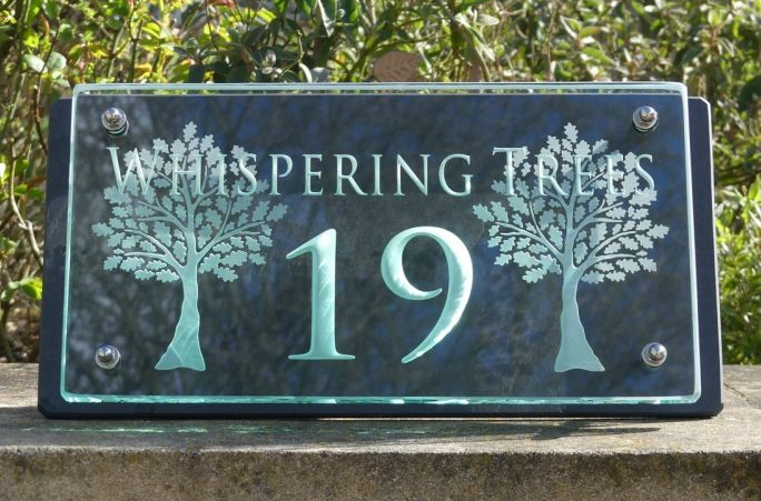 Glass house number , engraved house number, slate house number , modern house number , house number plaque , contemporary house number  , glass and slate house names , glass house name plaques , slate house names