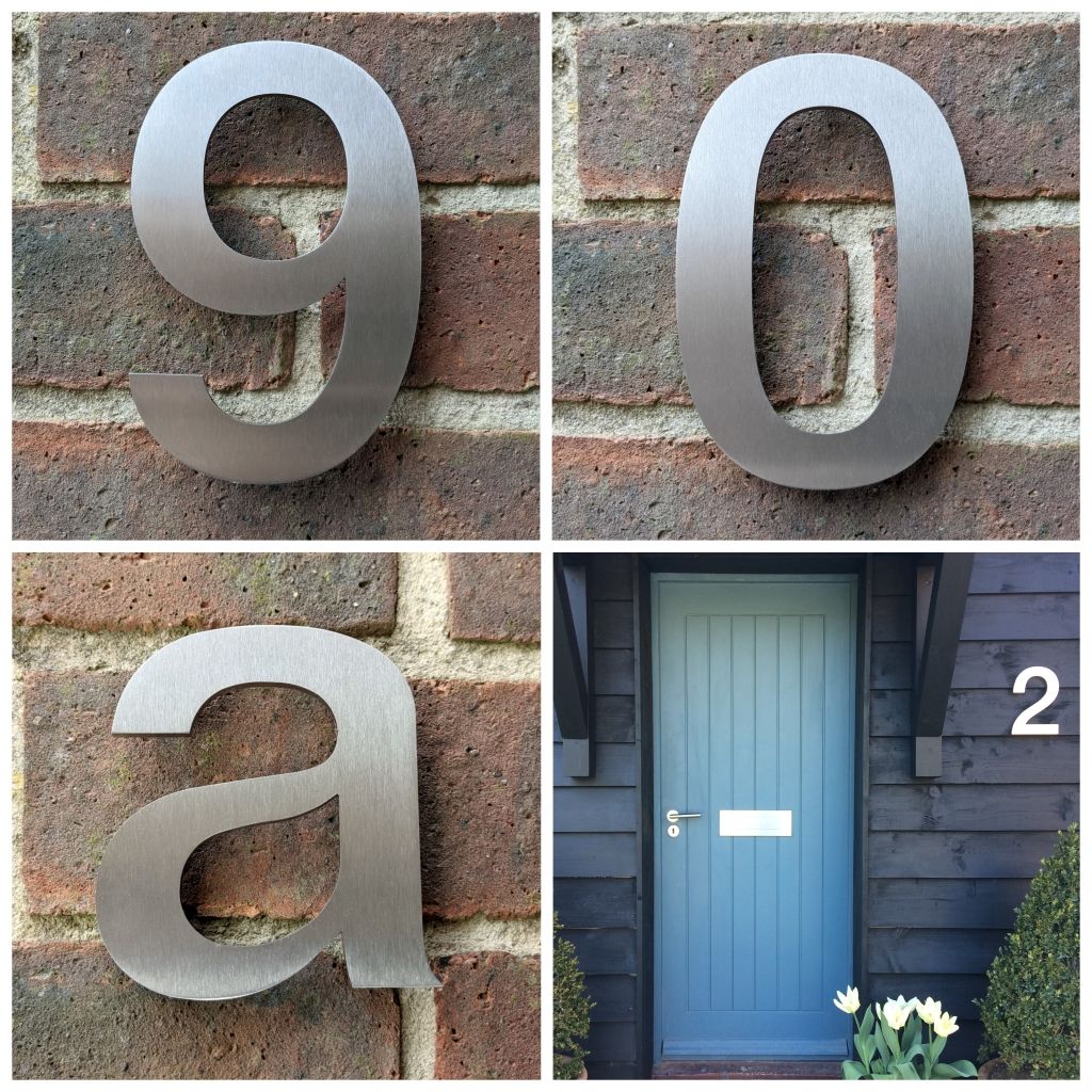Stainless steel house number , house number , Helvetica house number ,  Stainless steel door number , modern house number , contemporary house number , house number made in the UK , Helvetica , hand finished house numbers