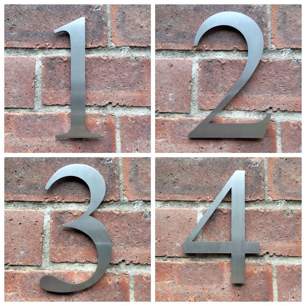 Stainless steel house number, house number, Times New Roman house number, modern house number, traditional house number, hand finished house numbers , Serif house number